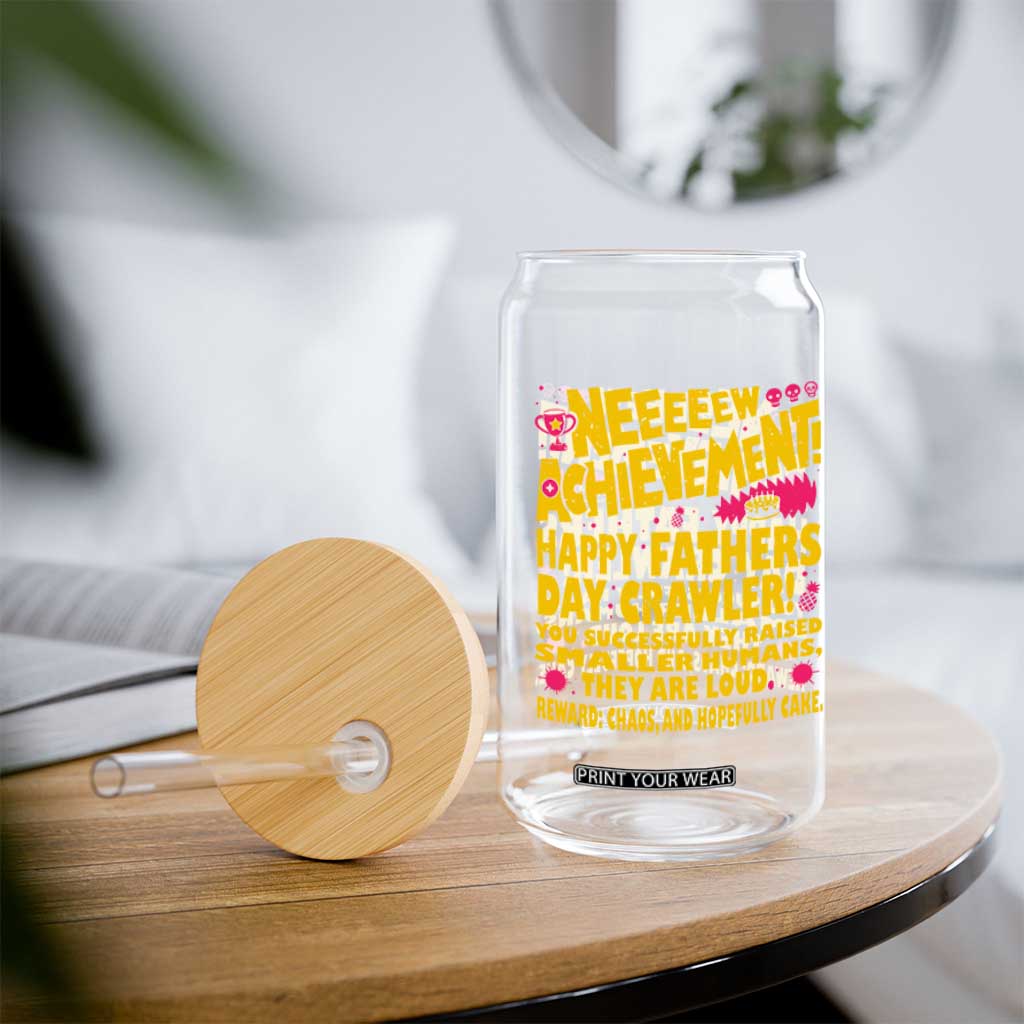 New Achievement Happy Fathers Day Crawler Glass Can Funny Gamer Dad LitRPG Gaming Milestone