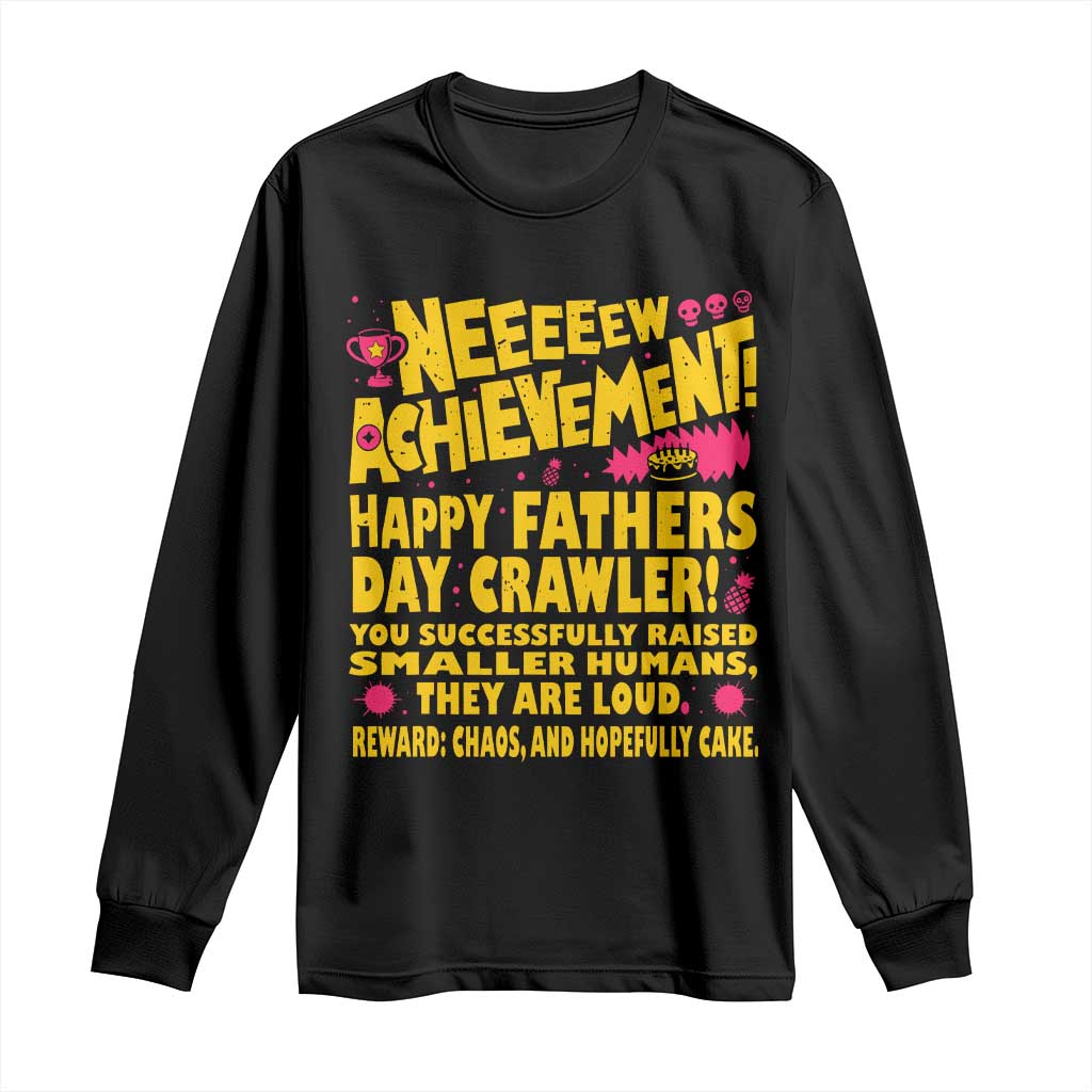 New Achievement Happy Fathers Day Crawler Long Sleeve Shirt Funny Gamer Dad LitRPG Gaming Milestone