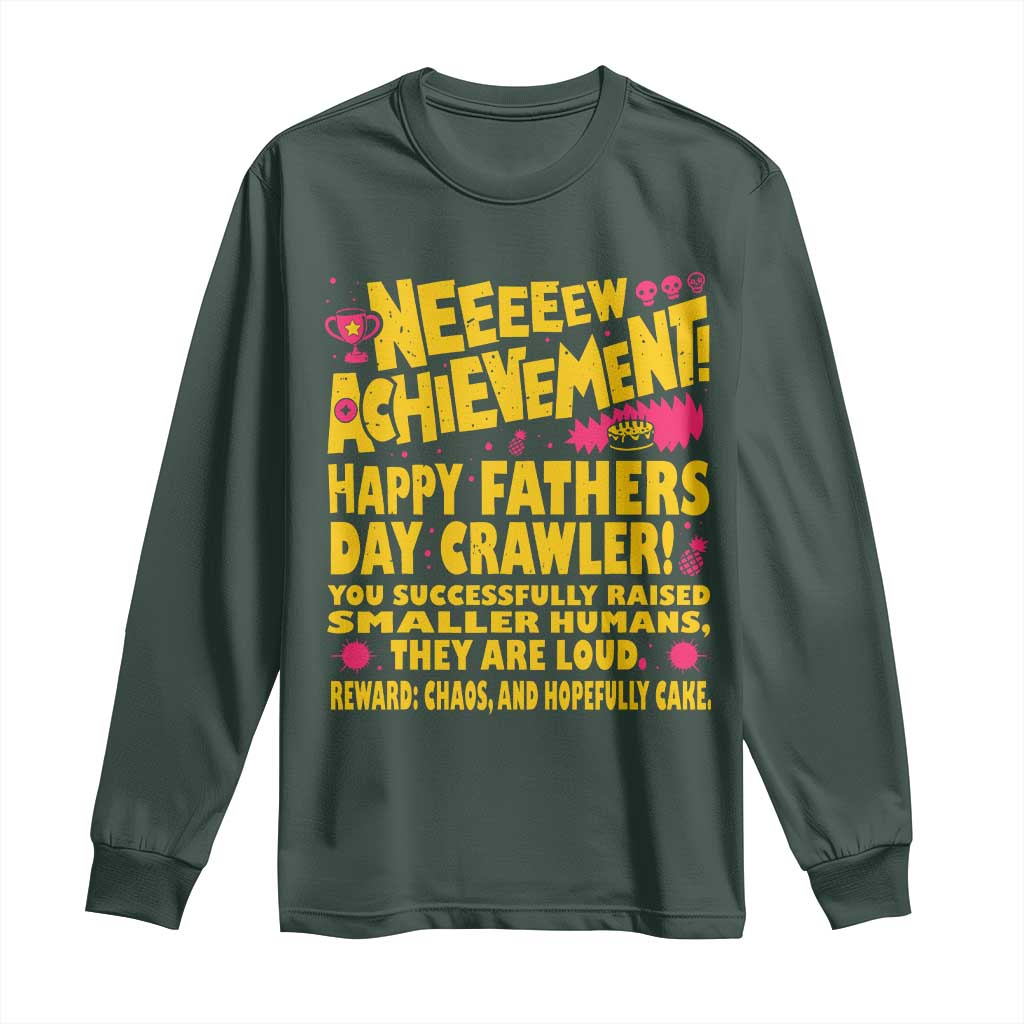New Achievement Happy Fathers Day Crawler Long Sleeve Shirt Funny Gamer Dad LitRPG Gaming Milestone