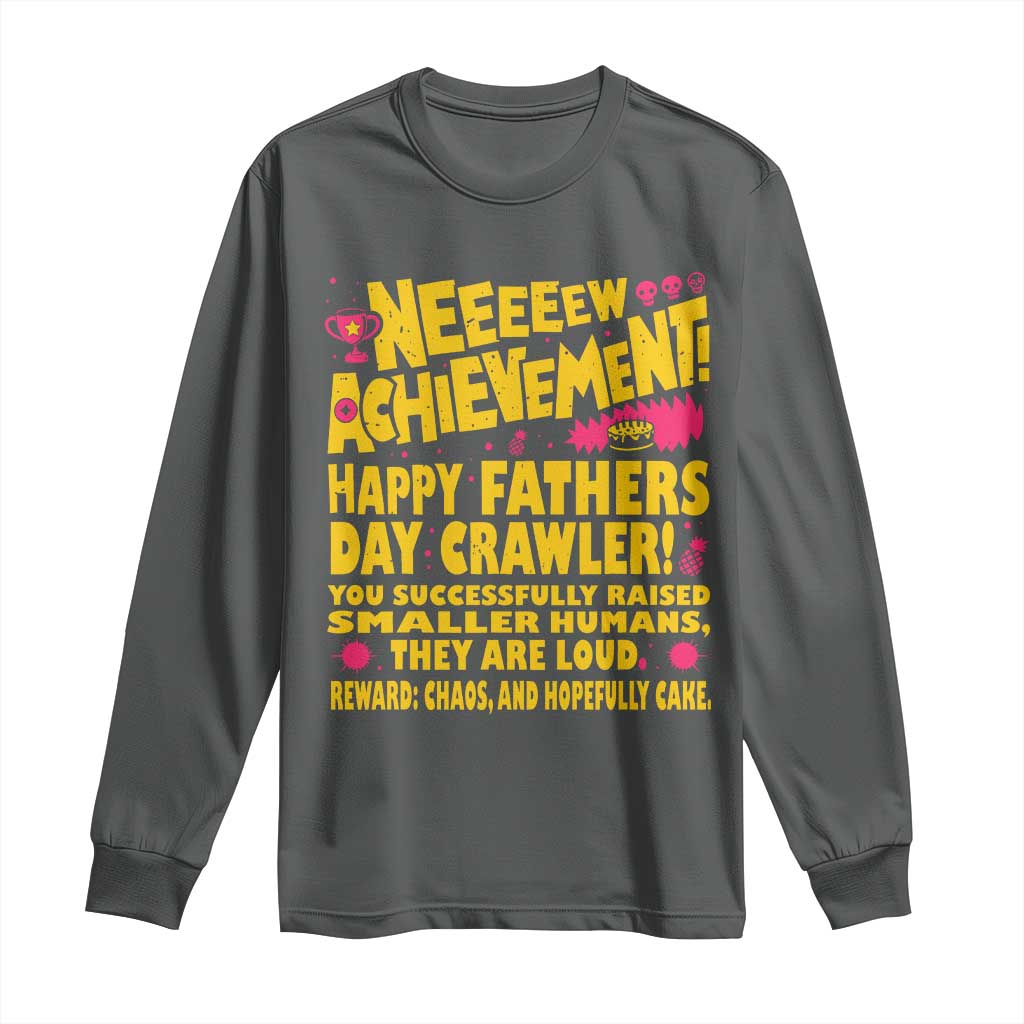 New Achievement Happy Fathers Day Crawler Long Sleeve Shirt Funny Gamer Dad LitRPG Gaming Milestone