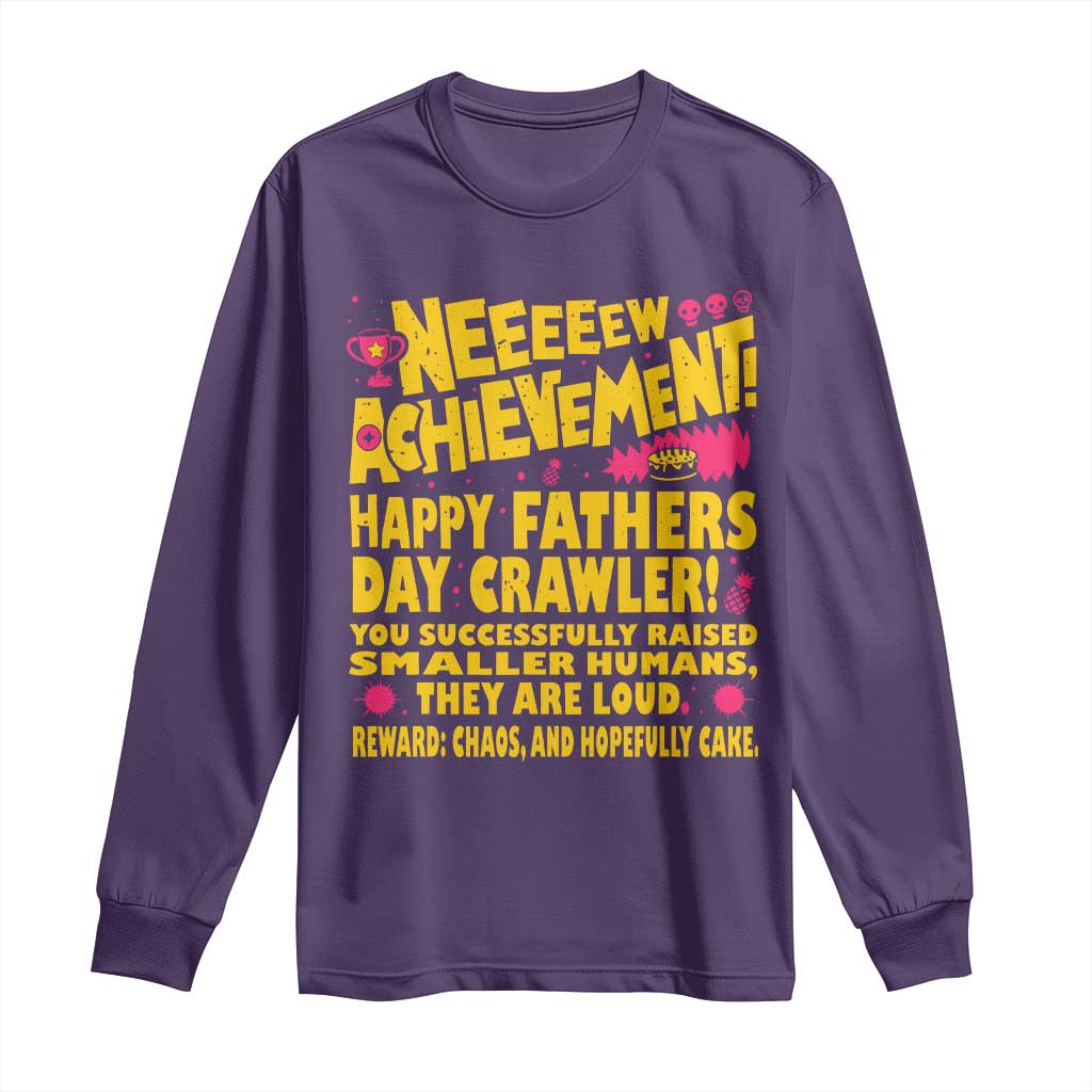 New Achievement Happy Fathers Day Crawler Long Sleeve Shirt Funny Gamer Dad LitRPG Gaming Milestone