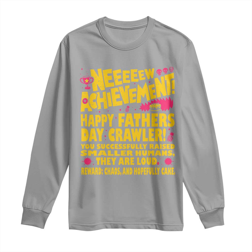 New Achievement Happy Fathers Day Crawler Long Sleeve Shirt Funny Gamer Dad LitRPG Gaming Milestone