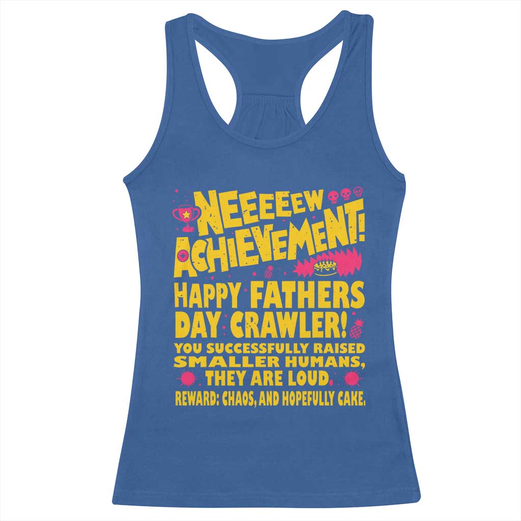 New Achievement Happy Fathers Day Crawler Racerback Tank Top Funny Gamer Dad LitRPG Gaming Milestone