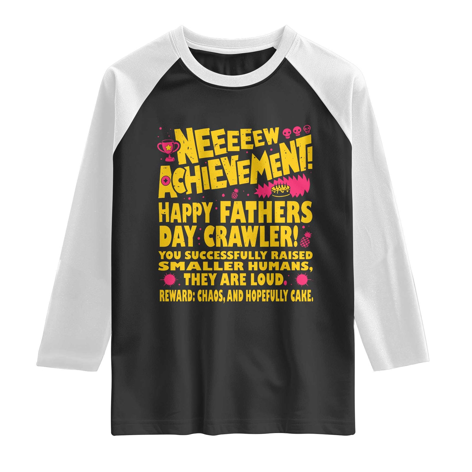 New Achievement Happy Fathers Day Crawler Raglan Shirt Funny Gamer Dad LitRPG Gaming Milestone TS02 Black White Print Your Wear