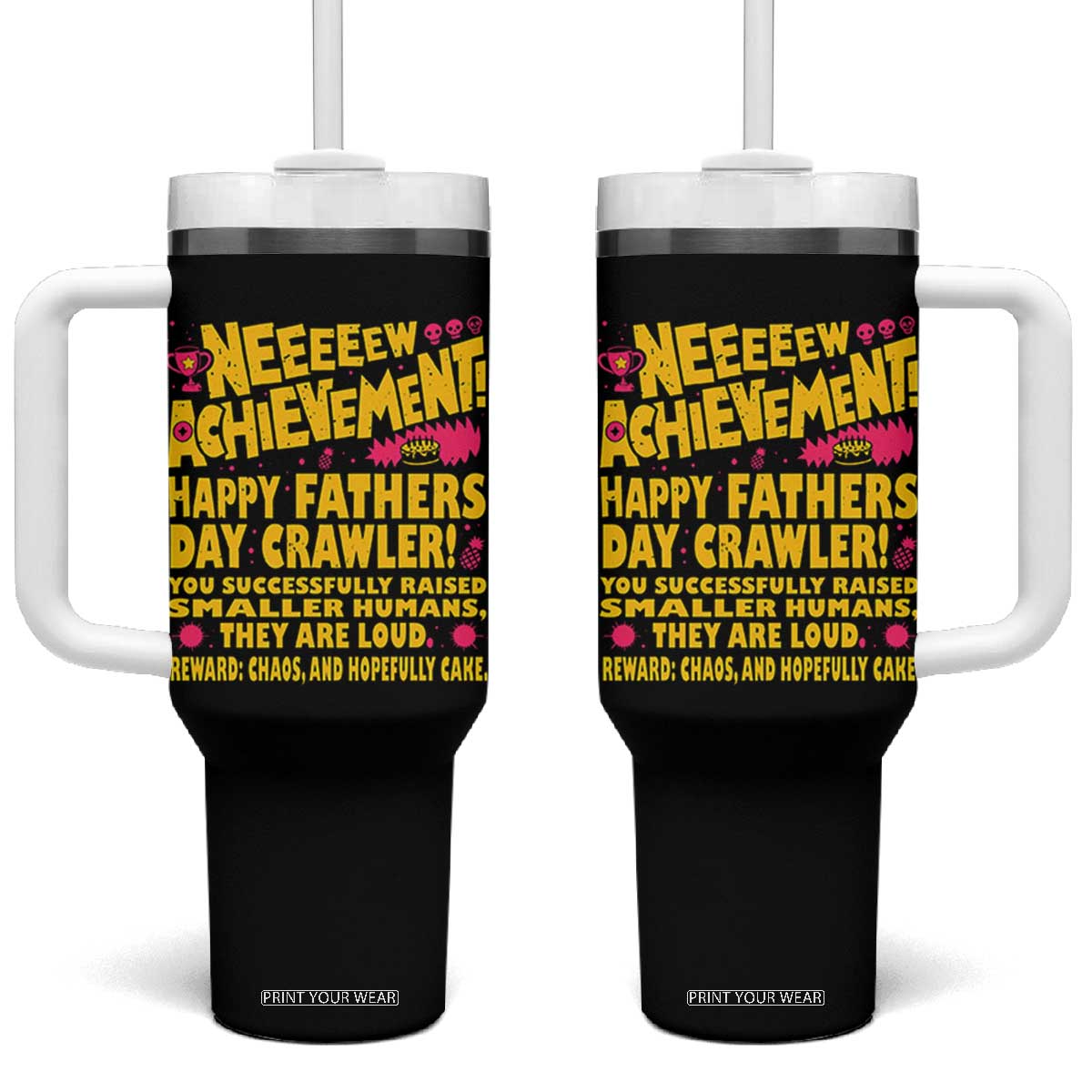 New Achievement Happy Fathers Day Crawler Tumbler With Handle Funny Gamer Dad LitRPG Gaming Milestone