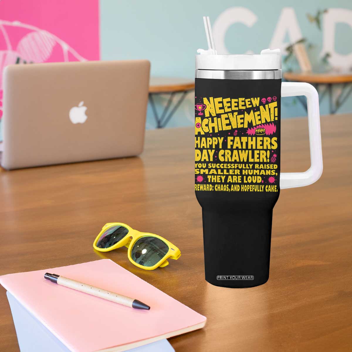 New Achievement Happy Fathers Day Crawler Tumbler With Handle Funny Gamer Dad LitRPG Gaming Milestone