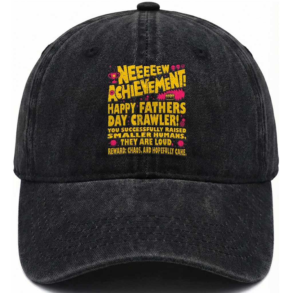 New Achievement Happy Fathers Day Crawler Washed Cotton Baseball Cap Funny Gamer Dad LitRPG Gaming Milestone TS02 Print Your Wear