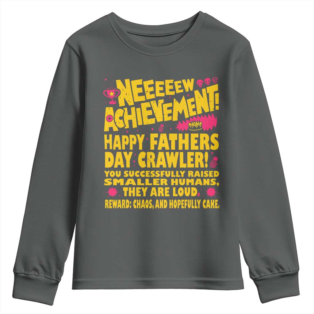 New Achievement Happy Fathers Day Crawler Youth Sweatshirt Funny Gamer Dad LitRPG Gaming Milestone