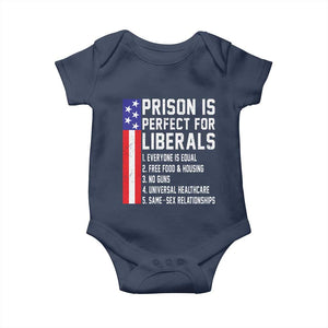 Prison Is Perfect For Liberals Baby Onesie Distressed American Flag Conservative Humor