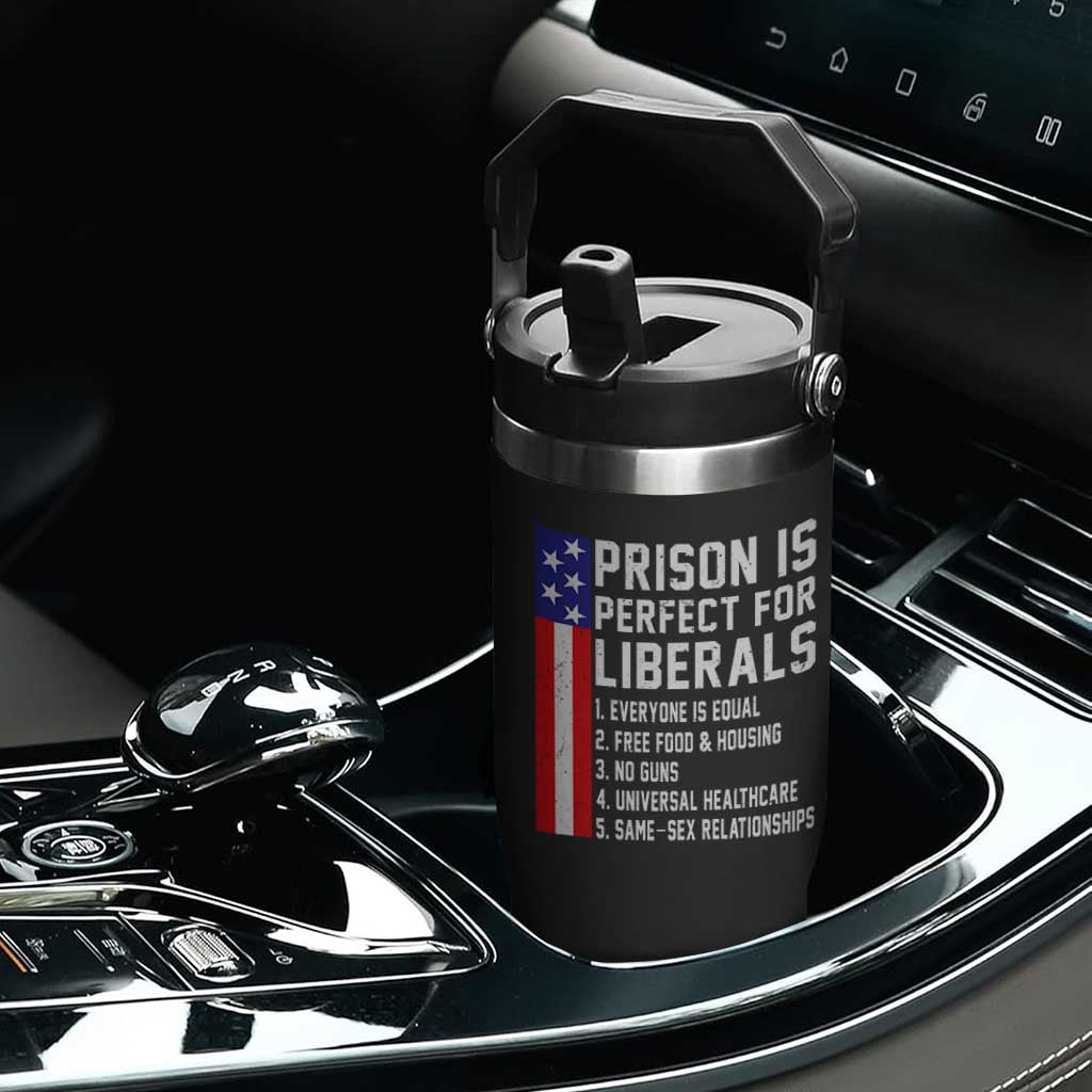 Prison Is Perfect For Liberals Flip Straw Tumbler Distressed American Flag Conservative Humor