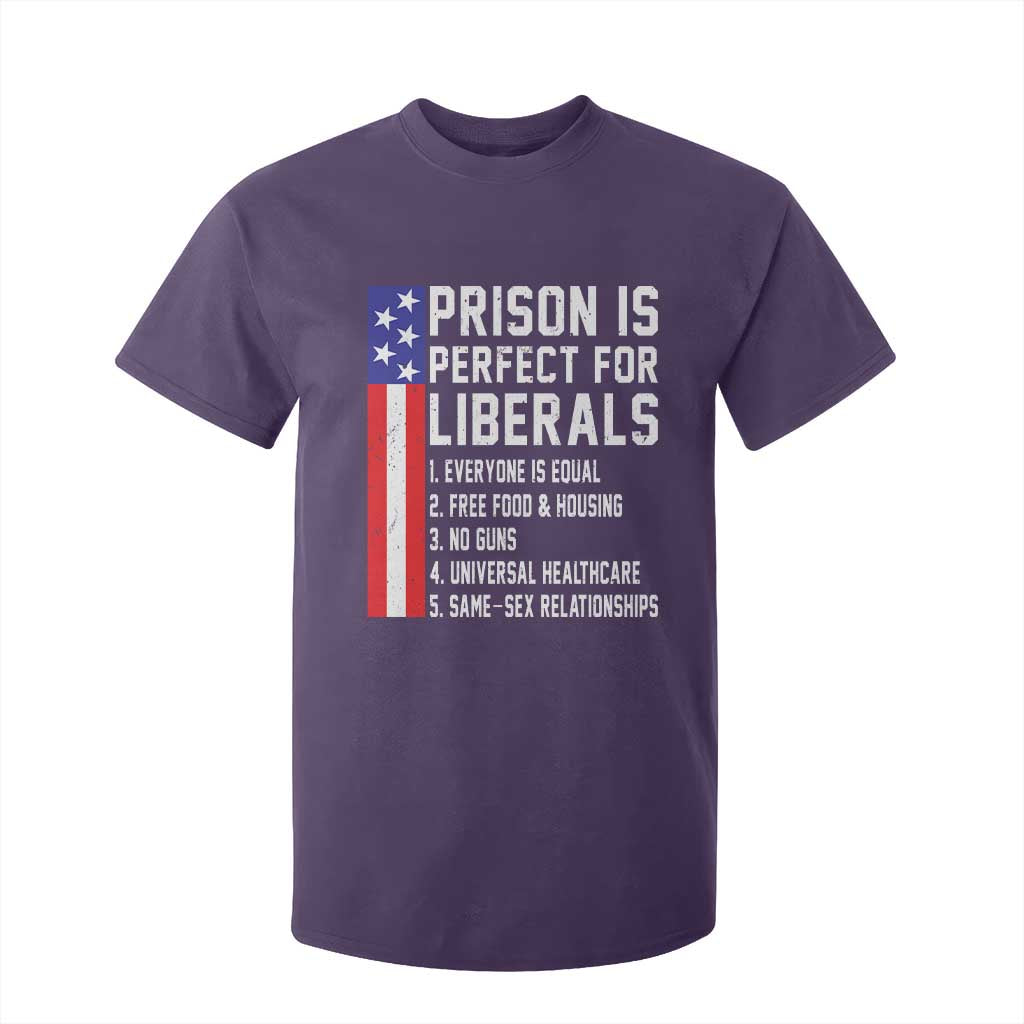 Prison Is Perfect For Liberals T Shirt For Kid Distressed American Flag Conservative Humor