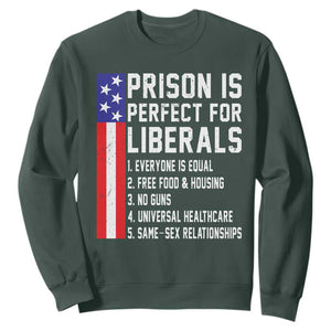 Prison Is Perfect For Liberals Sweatshirt Distressed American Flag Conservative Humor