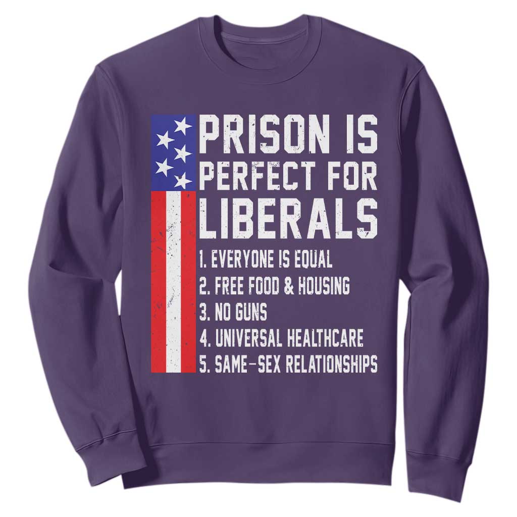 Prison Is Perfect For Liberals Sweatshirt Distressed American Flag Conservative Humor