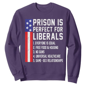 Prison Is Perfect For Liberals Sweatshirt Distressed American Flag Conservative Humor