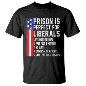 Prison Is Perfect For Liberals T Shirt Distressed American Flag Conservative Humor