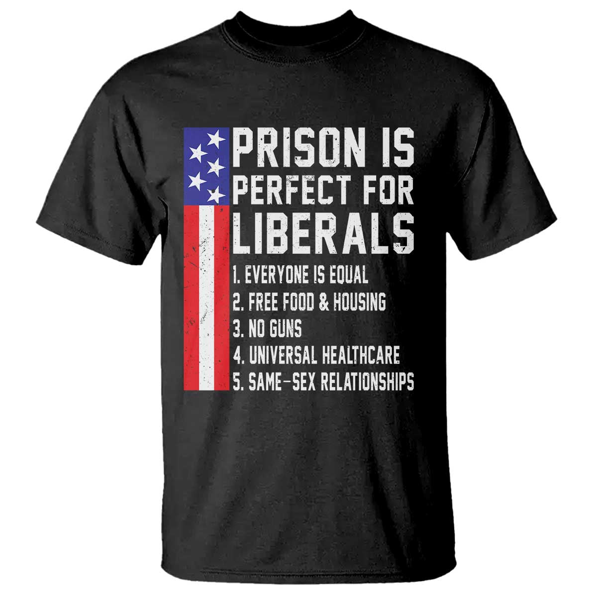 Prison Is Perfect For Liberals T Shirt Distressed American Flag Conservative Humor TS02 Black Print Your Wear