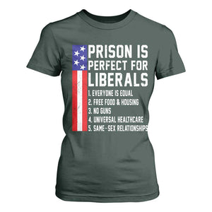 Prison Is Perfect For Liberals T Shirt For Women Distressed American Flag Conservative Humor