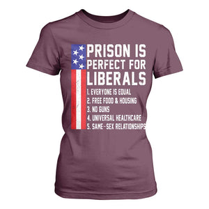 Prison Is Perfect For Liberals T Shirt For Women Distressed American Flag Conservative Humor