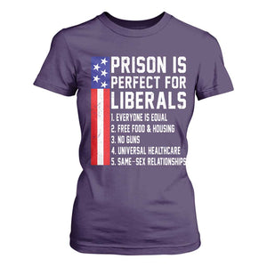 Prison Is Perfect For Liberals T Shirt For Women Distressed American Flag Conservative Humor