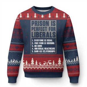 Prison Is Perfect For Liberals Ugly Christmas Sweater Satirical List Retro Grunge Conservative Humor