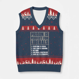 Prison Is Perfect For Liberals V-Neck Knit Sweater Vest Satirical List Retro Grunge Conservative Humor