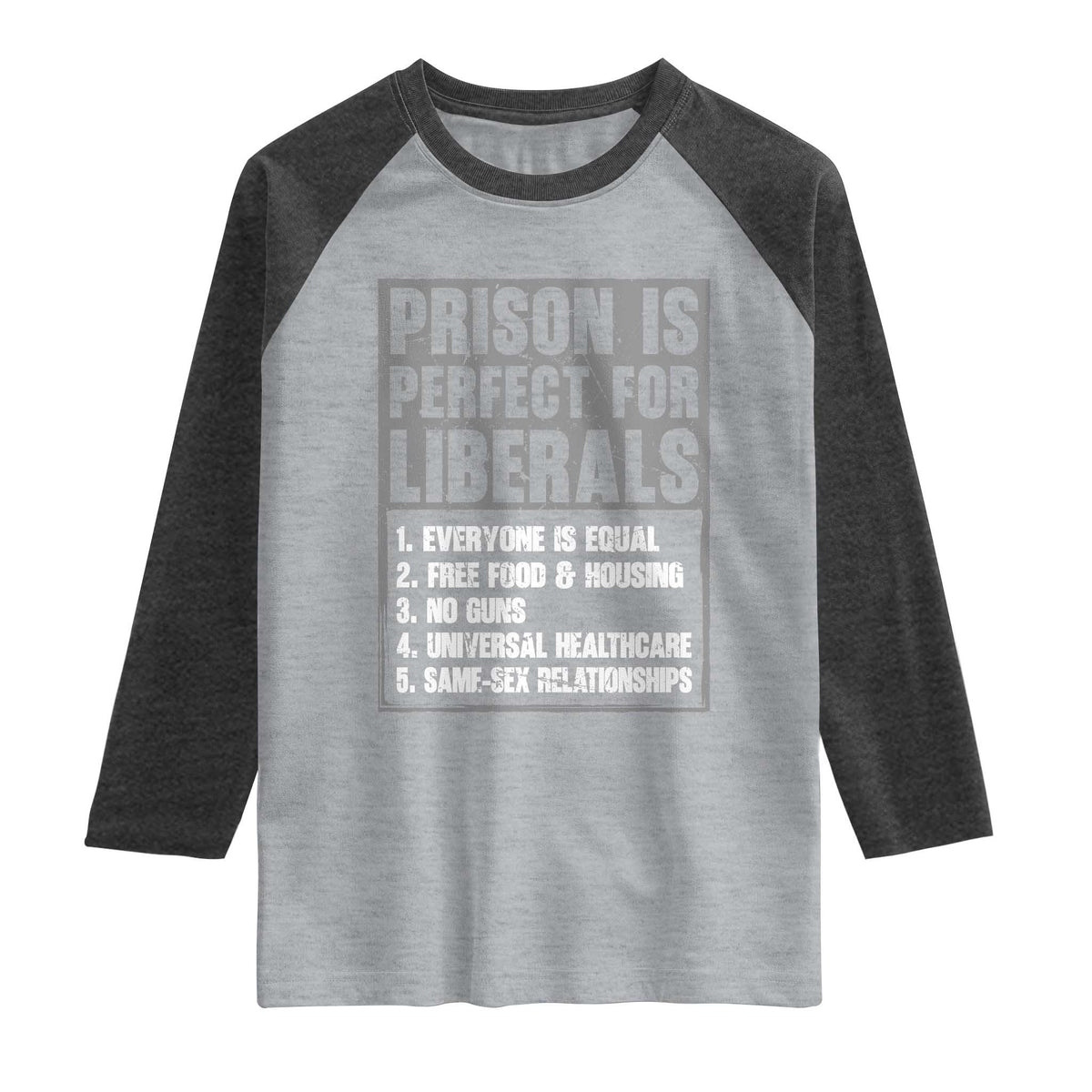 Prison Is Perfect For Liberals Raglan Shirt Satirical List Retro Grunge Conservative Humor