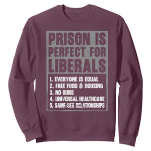 Prison Is Perfect For Liberals Sweatshirt Satirical List Retro Grunge Conservative Humor
