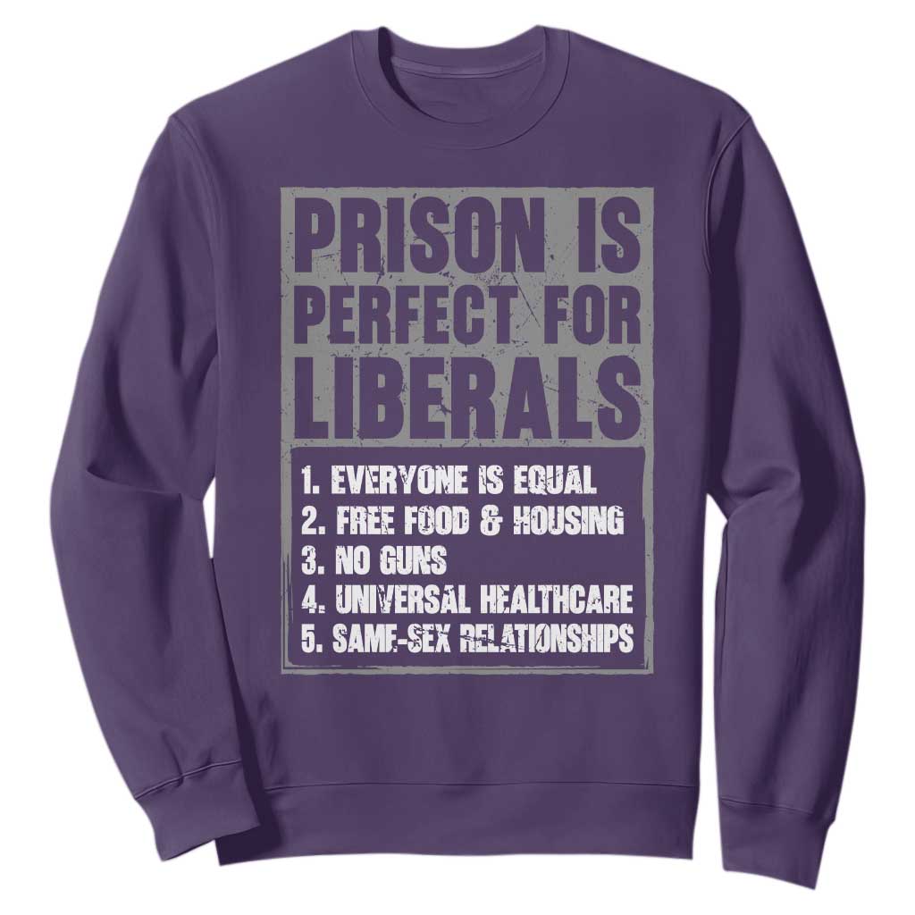 Prison Is Perfect For Liberals Sweatshirt Satirical List Retro Grunge Conservative Humor