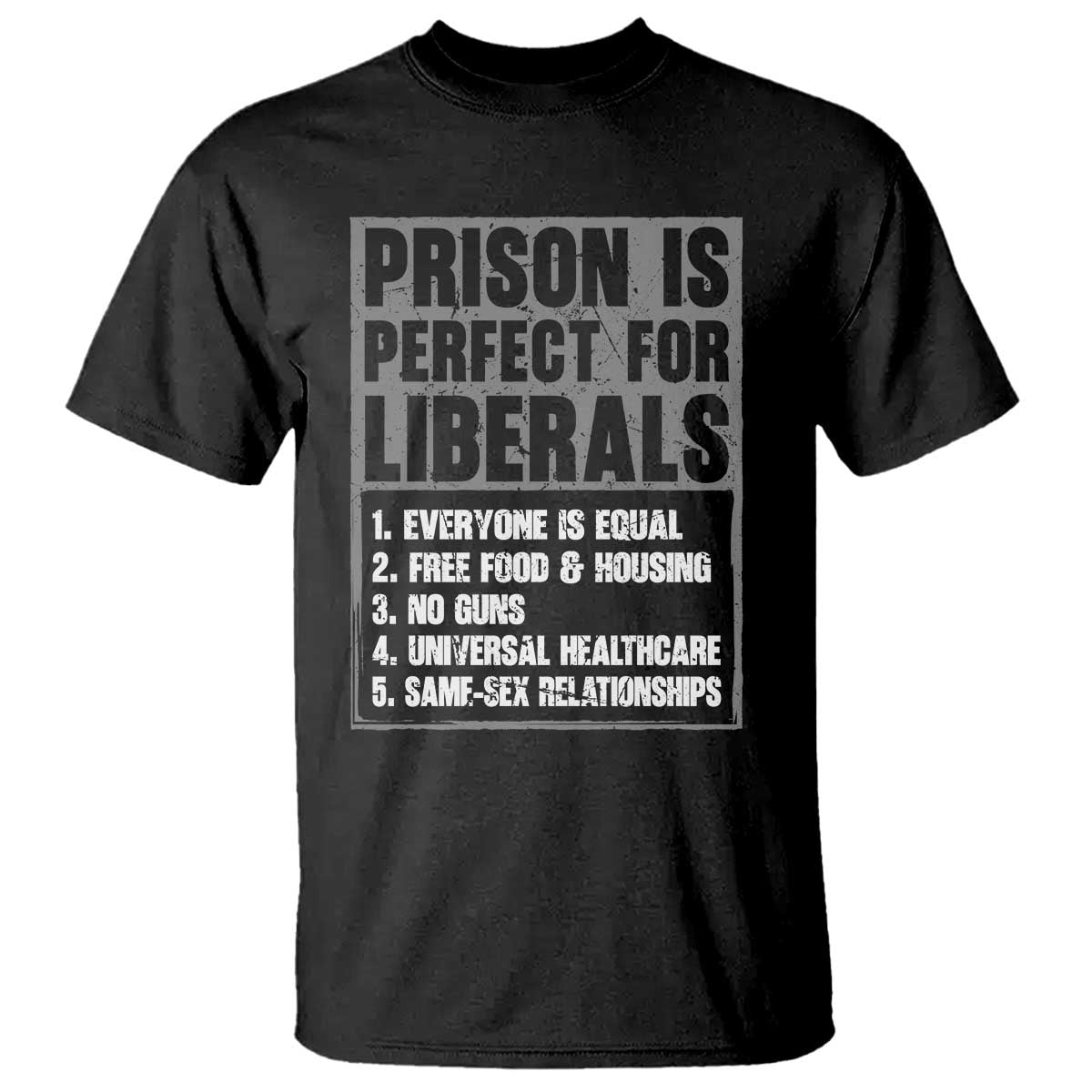 Prison Is Perfect For Liberals T Shirt Satirical List Retro Grunge Conservative Humor TS02 Black Print Your Wear