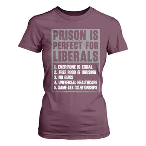 Prison Is Perfect For Liberals T Shirt For Women Satirical List Retro Grunge Conservative Humor