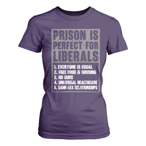 Prison Is Perfect For Liberals T Shirt For Women Satirical List Retro Grunge Conservative Humor