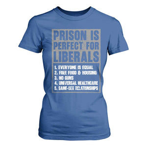 Prison Is Perfect For Liberals T Shirt For Women Satirical List Retro Grunge Conservative Humor