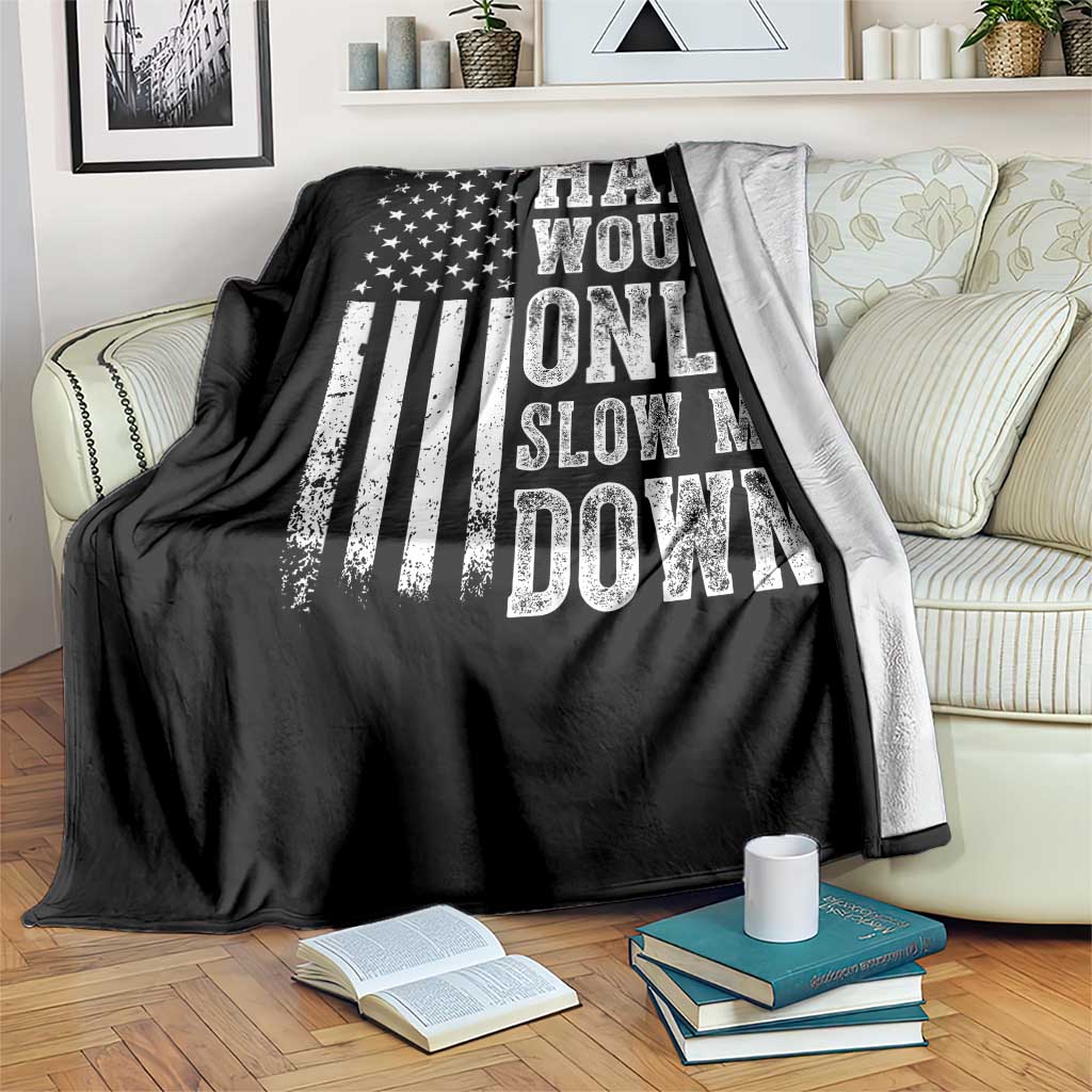 Funny Bald Pride Hair Would Only Slow Me Down Throw Blanket Distressed Patriotic US Flag Bald Men Joke