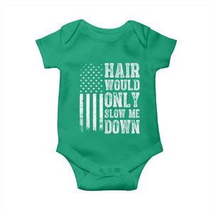 Funny Bald Pride Hair Would Only Slow Me Down Baby Onesie Distressed Patriotic US Flag Bald Men Joke