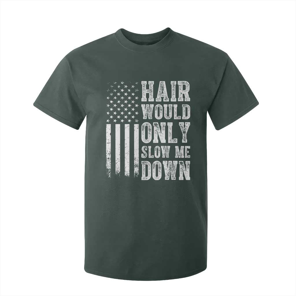Funny Bald Pride Hair Would Only Slow Me Down T Shirt For Kid Distressed Patriotic US Flag Bald Men Joke