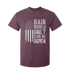 Funny Bald Pride Hair Would Only Slow Me Down T Shirt For Kid Distressed Patriotic US Flag Bald Men Joke