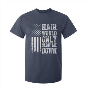 Funny Bald Pride Hair Would Only Slow Me Down T Shirt For Kid Distressed Patriotic US Flag Bald Men Joke