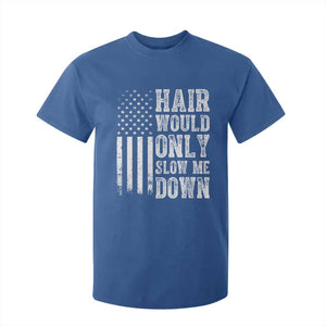Funny Bald Pride Hair Would Only Slow Me Down T Shirt For Kid Distressed Patriotic US Flag Bald Men Joke