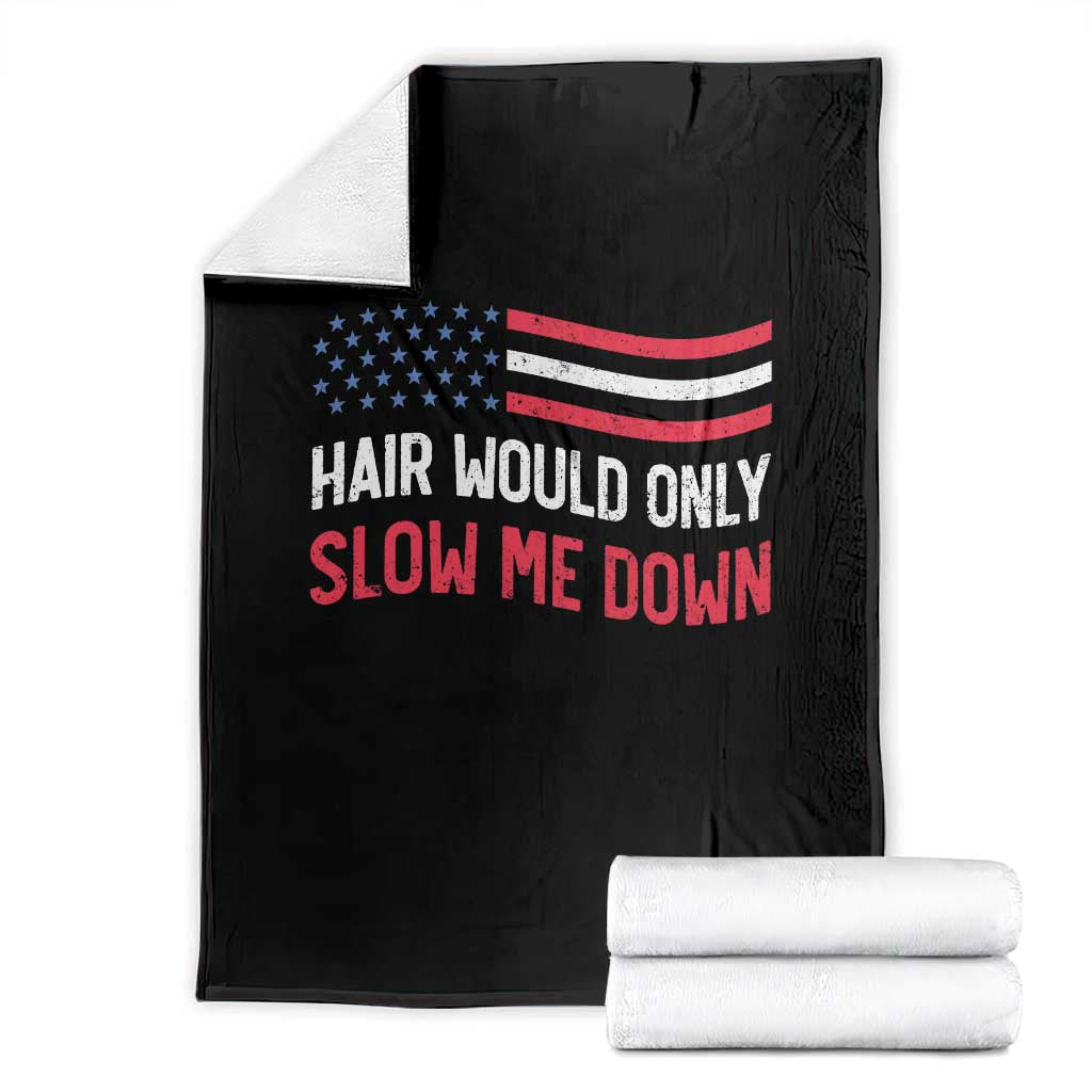 Hair Would Only Slow Me Down Retro Groovy Throw Blanket Patriotic Waving Flag Comedic Bald Pride