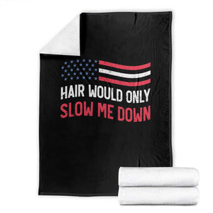 Hair Would Only Slow Me Down Retro Groovy Throw Blanket Patriotic Waving Flag Comedic Bald Pride