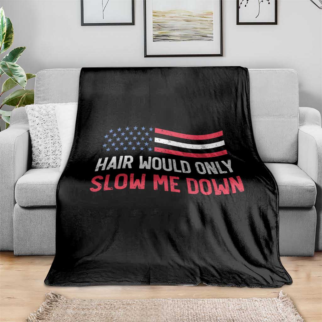 Hair Would Only Slow Me Down Retro Groovy Throw Blanket Patriotic Waving Flag Comedic Bald Pride