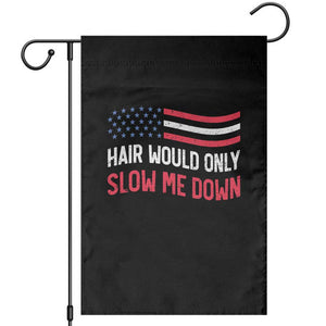 Hair Would Only Slow Me Down Retro Groovy Garden Flag Patriotic Waving Flag Comedic Bald Pride