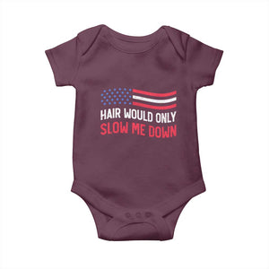 Hair Would Only Slow Me Down Retro Groovy Baby Onesie Patriotic Waving Flag Comedic Bald Pride