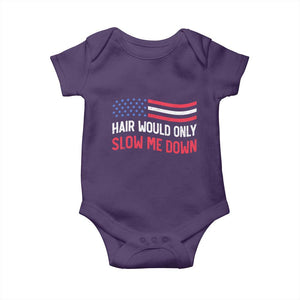 Hair Would Only Slow Me Down Retro Groovy Baby Onesie Patriotic Waving Flag Comedic Bald Pride