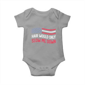 Hair Would Only Slow Me Down Retro Groovy Baby Onesie Patriotic Waving Flag Comedic Bald Pride