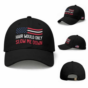 Hair Would Only Slow Me Down Retro Groovy Baseball Cap Patriotic Waving Flag Comedic Bald Pride