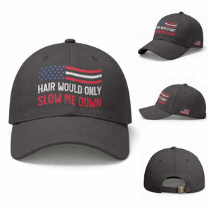 Hair Would Only Slow Me Down Retro Groovy Baseball Cap Patriotic Waving Flag Comedic Bald Pride