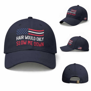 Hair Would Only Slow Me Down Retro Groovy Baseball Cap Patriotic Waving Flag Comedic Bald Pride