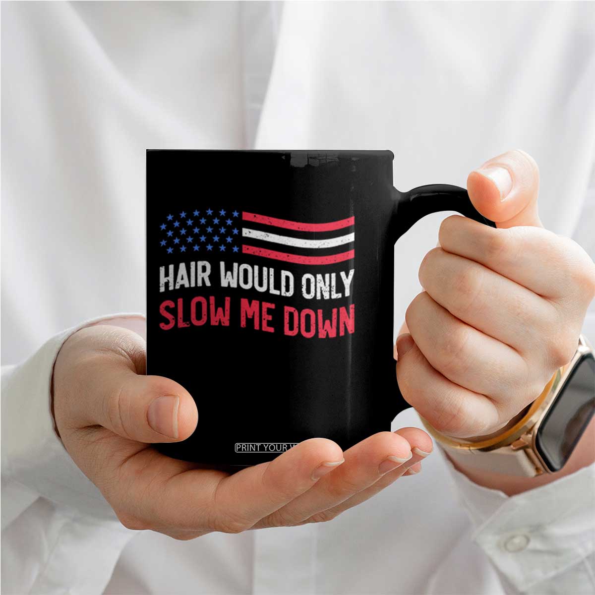 Hair Would Only Slow Me Down Retro Groovy Coffee Mug Patriotic Waving Flag Comedic Bald Pride
