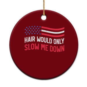 Hair Would Only Slow Me Down Retro Groovy Ceramic Ornament Patriotic Waving Flag Comedic Bald Pride